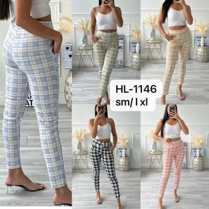 Pantalon de coupe ajustée et taille haute avec carreaux graphiques