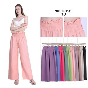 Grossiste de pantalon palazzo femme à taille haute smockée et