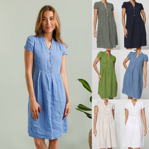 Robe 100 % Lin à Fines Rayures – Élégance Naturelle au Quotidien