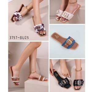 Sandales large bride unique ornée de boucle décorative dorée taille 36-41