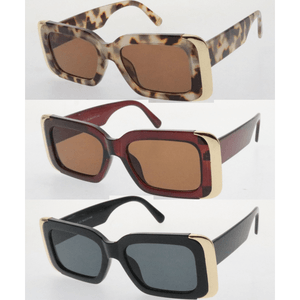 Lunettes de soleil femme de forme rectangulaire à bords métallique dorée