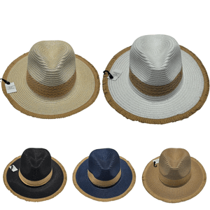 Chapeau fedora en paille de papier bicolore avec ruban tressé - 3 pièces