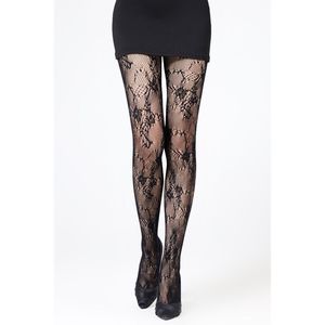 Collants en résille noire sublimés par un motif floral intégral