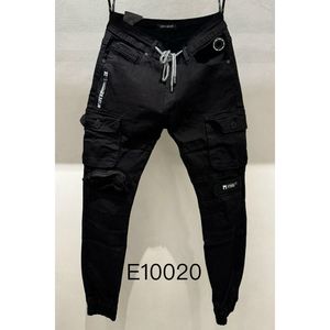 Pantalon jean en denim noir style cargo confection de coton