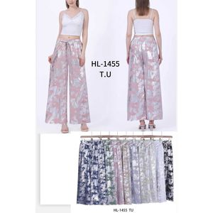 Pantalon élégant de coupe palazzo à reflets argent métallisés