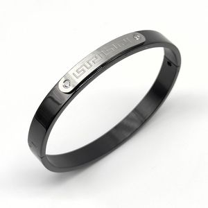 Bracelet en acier inoxydable noir avec motif grec et zircons