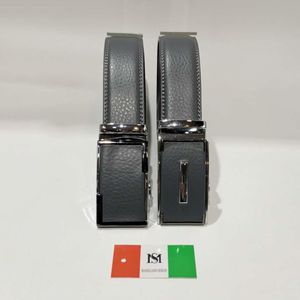 Ceinture boucle automatique en cuir croûte de vachette gris