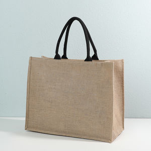 Cabas rectangulaire zippé en jute naturel avec anses noires