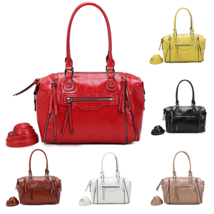 Sac à main bowling similicuir avec multiples zips décoratifs