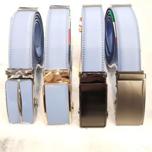 Ceinture boucle automatique en cuir de vachette bleu ciel