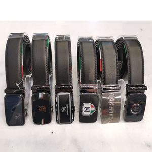 Ceinture boucle automatique Massiliano Sergio en croûte de vachette noir