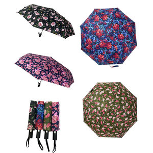 Parapluie pliant automatique à imprimé de motifs floraux vifs