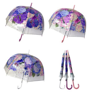 Parapluie cloche transparent automatique à motif hortensias colorés