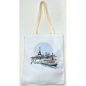 Tote bag en coton blanc "Paris" avec la Tour Eiffel et de la Seine