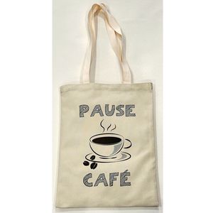 Tote bag en coton beige Pause Café avec illustration de tasse