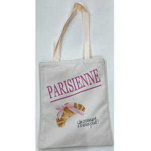 Tote bag en coton blanc Parisienne à motif croissant Un croissant s'il vous plaît!