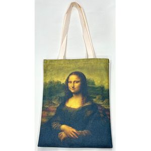 Tote bag en coton vert kaki imprimé avec l'œuvre La Joconde de Mona Lisa