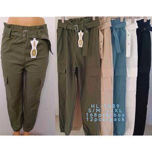 Pantalon cargo à taille haute effet paperbag avec ceinture bouclée