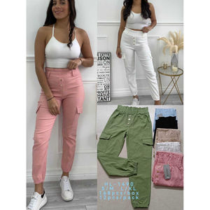 Pantalon cargo taille froncée avec élastique et 3 boutons décoratifs