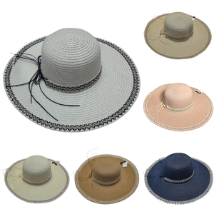 Chapeau de soleil fantaisie en papier à bordure contrasté et ruban - 12 pièces