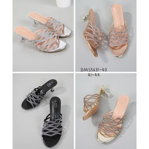 Sandales à talons avec fines brides en forme de vagues incrustées de strass  grande taille 41-44