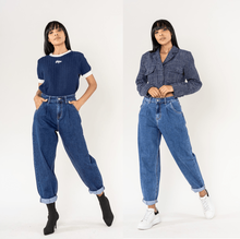 Jean baggy à jambes larges en denim coton délavé stretch