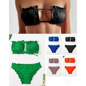 Maillot de bain deux pièces bandeau à volants & cut-out avec culotte