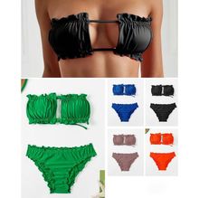 Maillot de bain deux pièces bandeau à volants & cut-out avec culotte