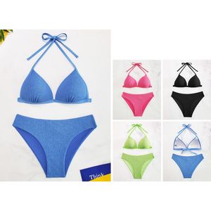Bikini deux pièces triangle texturé avec culotte classique à nouer