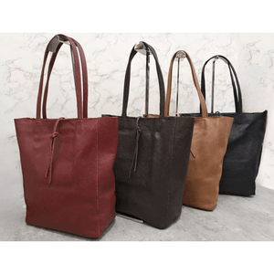 Sac cabas en cuir de vachette grainé à lien de serrage discret