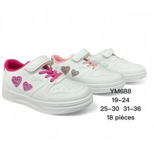 Sneakers basses blanches avec cœurs scintillants à velcro et lacets taille 25 à 30