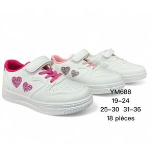 Sneakers basses blanches avec cœurs scintillants à velcro et lacets taille 30 à 35