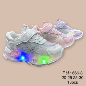 Baskets à scratch et lumière LED avec mesh pailleté pour bébé 20 à 25