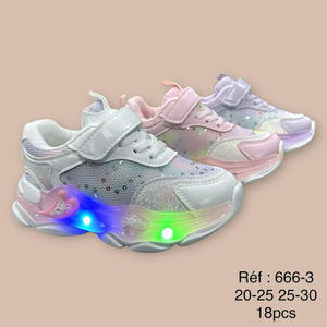 Baskets à scratch et lumière LED avec mesh pailleté pour bébé 25 à 30