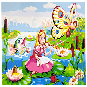 Kits de peinture par numéros 20x30 cm Petite fille jouant dans un lac