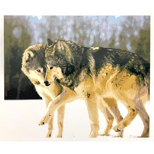 Kits de peinture par numéros 50x40 cm deux loups dans un décor hivernal