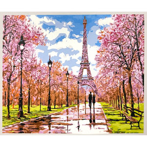 Kits de peinture par numéros 50x40 cm Paris La Tour Eiffel sous les fleurs de cerisier