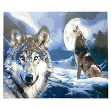 Kits de peinture par numéros 50x40 cm deux loups sous une pleine lune
