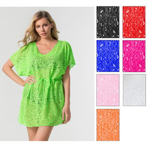 Tunique de plage à broderie ajourée avec cordon de serrage