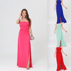 Robe longue bustier fendue avec découpes structurées au dos