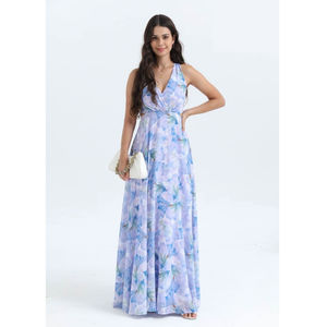 Robe de cérémonie légère à motif floral décolleté en V et dos échancré