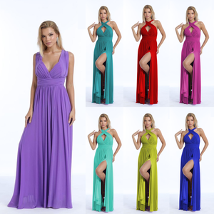 Robe de soirée longue en drapé fluide avec corsage multipositions