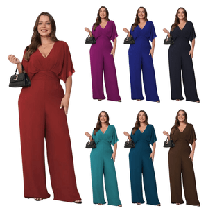 Combi-palazzo de soirée en grande taille avec manches chauve-souris