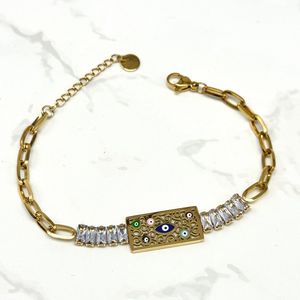 Bracelet doré à pendentif central "Œil Turc" avec des pierres zircone cubique de chaque côté