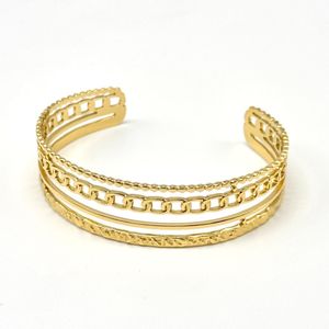 Bracelet jonc manchette multicouche avec motifs doré élégant