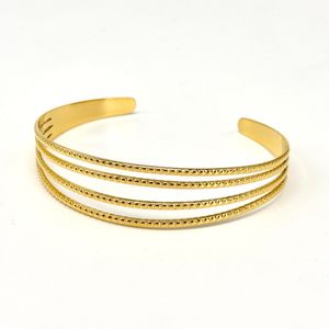 Bracelet jonc manchette ouvert à bandes parallèles avec texture martelée