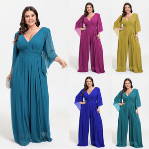 Combinaison de cérémonie style palazzo en grande taille à col en V