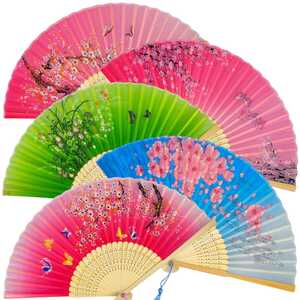 Éventail pliant en bambou raffiné à motif fleur et papillons