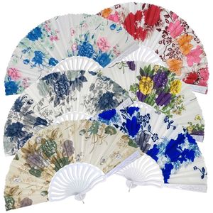 Éventail pliant imprimé floral avec manche en blanc