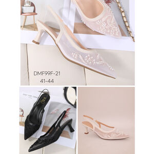 Escarpins slingback avec un bout pointu en résille brodée grande taille 41 - 44